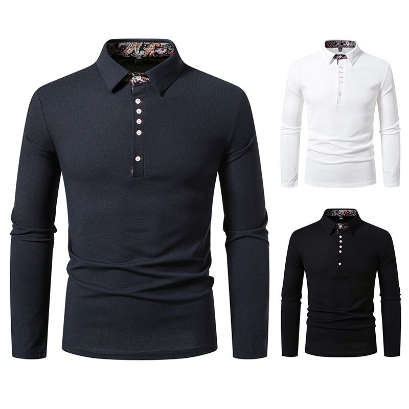 Ironclad GentIronclad Gent Men's Floral Paisley Color Block T-Shirt With Turn-Down Collar And Button Closure Long Sleeve Polo Shirt_voghion.com