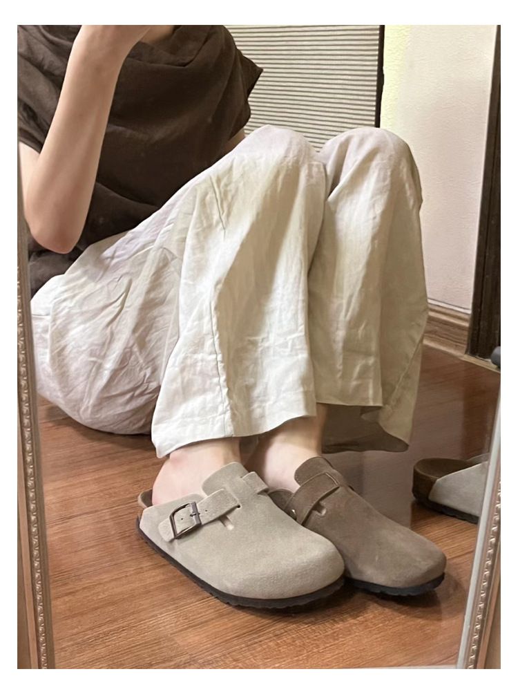 Closed-Toe Shoes Genuine Leather Full Cowhide Outdoor Wear Lazy Style 2025 New Half Slippers Unisex_voghion.com