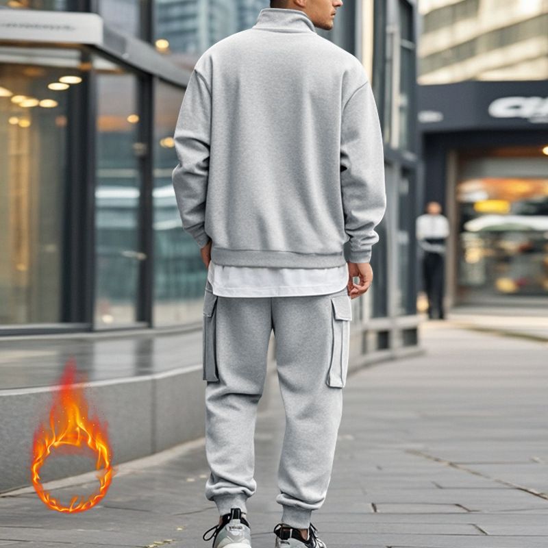 Fleecegefüttertes Sweatshirt-Set mit Viertelreißverschluss für Herren – Slim Fit Thermo-Jogging-Outfit für Herbst und Winter_voghion.com