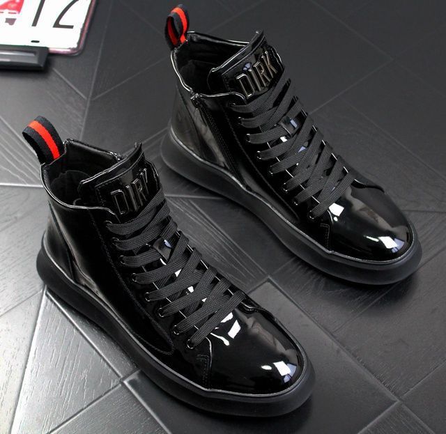 Buty męskie, buty codzienne, buty na cztery pory roku, modne buty, lakierowana skóra, jasne skórzane trampki, buty codzienne dla chłopców za kostkę_voghion.com