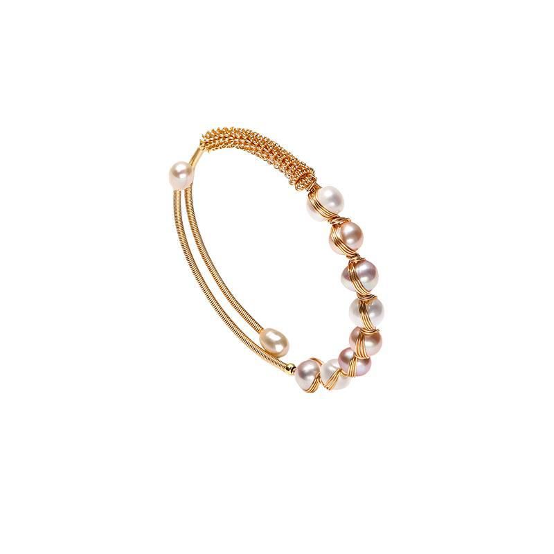 Neues, mit Seide umwickeltes Süßwasserperlenarmband, leichtes, luxuriöses High-End-Gefühl, vielseitig gewebtes, verstellbares offenes Armband_voghion.com