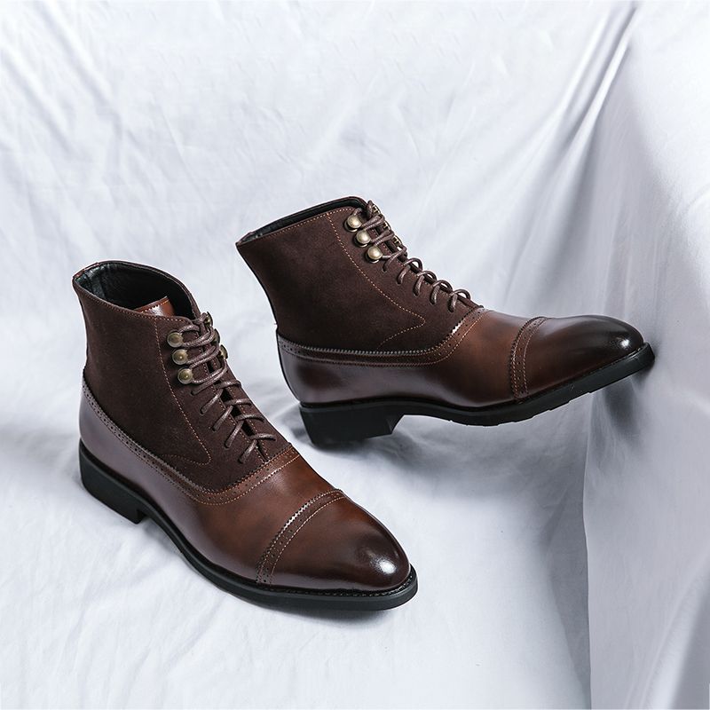 Herren Winterkleid Business Formal Casual Brogue Italienische Designerschuhe Schwarze Stiefeletten aus Spaltleder Schuhe für Männer_voghion.com