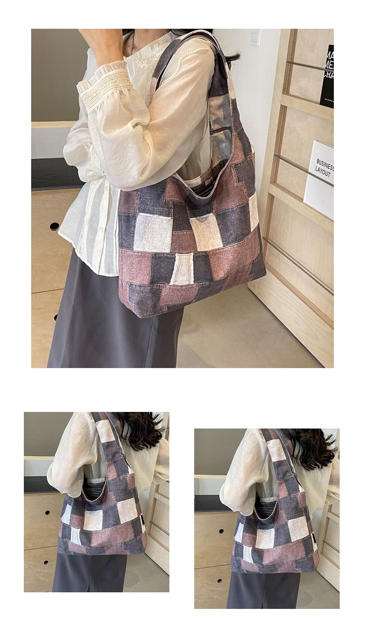 Ženska torba iz blaga, trendovska dvobarvna jeans torba, velika prostornina, priložnostna prenosna torba čez ramo_voghion.com
