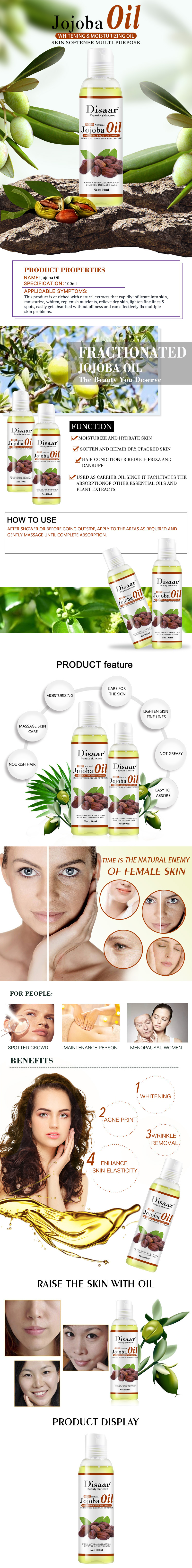 100ml disaar 100% natural orgânico jojoba óleo massagem melhor cuidados com a pele relaxante hidratante controle de óleo hidratação massagem produto_voghion.com