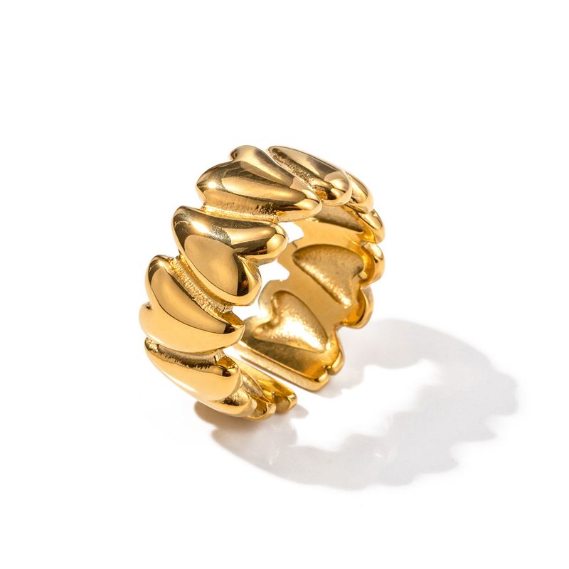 Anello Love W alla moda e alla moda, con un design semplice che non sbiadisce. Gioielli in vero acciaio inossidabile dorato._voghion.com