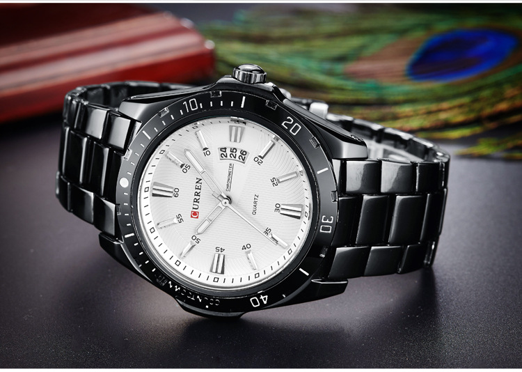 Reloj de cuarzo resistente al agua con banda de acero y calendario de moda CURREN Carryon 8110 para hombre_voghion.com