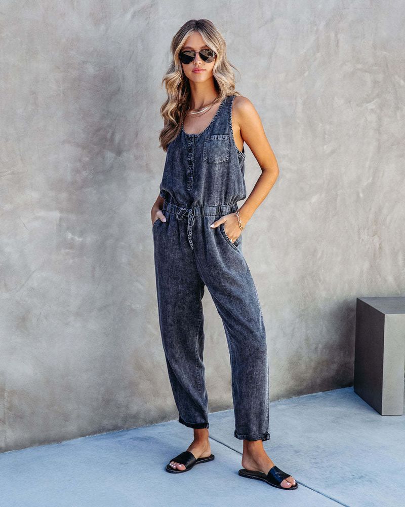 2023 lente en zomer dameskleding nieuw product losse mouwloze dames denim jumpsuit_voghion.com
