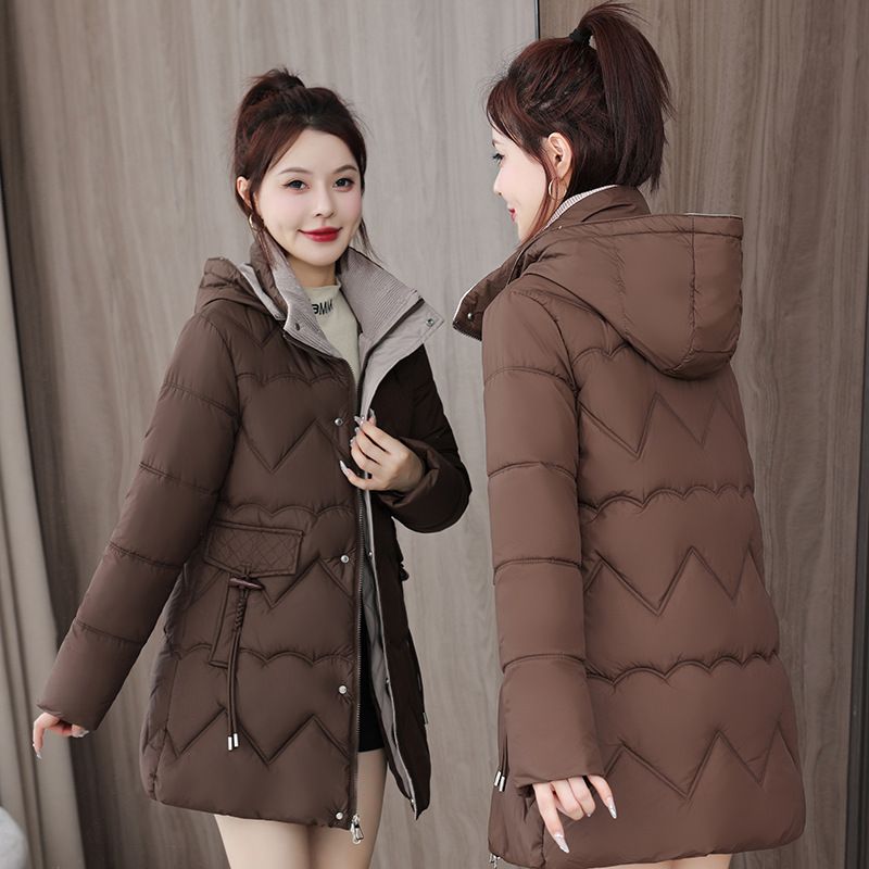 2025 Plus Size Koreanische Version Daunenjacke für Damen, mittellang bis lang, mit Kapuze, aus Baumwolle, explosiv_voghion.com
