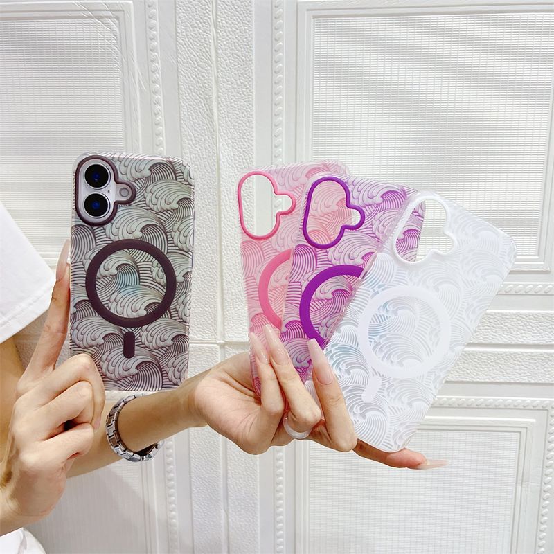 Modisches Wellenmuster für Magsafe, magnetisches kabelloses Ladeetui für iPhone 11 12 13 14 15 16 Pro Max Plus, harte PC-Stoßstangenabdeckung_voghion.com