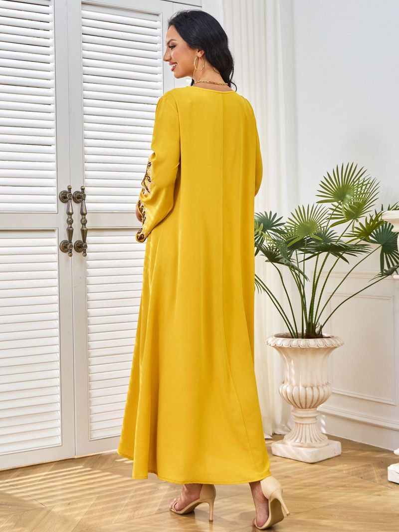 2025 Muslim Dubai Abaya Damen Besticktes Gewand Abendkleid 3A2_voghion.com