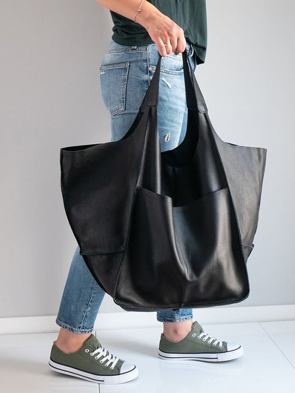 Damentaschen einfache große Tasche weiches Leder große Kapazität eine Schulter Handtasche Einkaufstasche handgemachte pflanzlich gegerbte Damentasche PG21_voghion.com