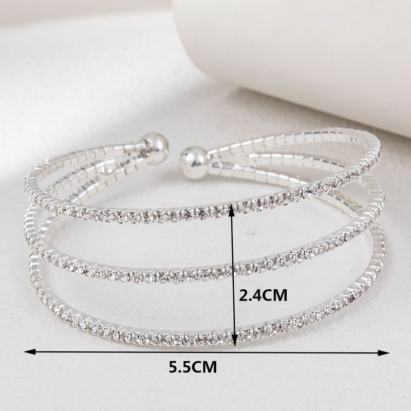 Women's Jewelry 3 Row Elastic Steel Wire Rhinestone Open Bracelet Simple Multi Layer Claw Chain Light Luxury Female Jewelry_voghion.com