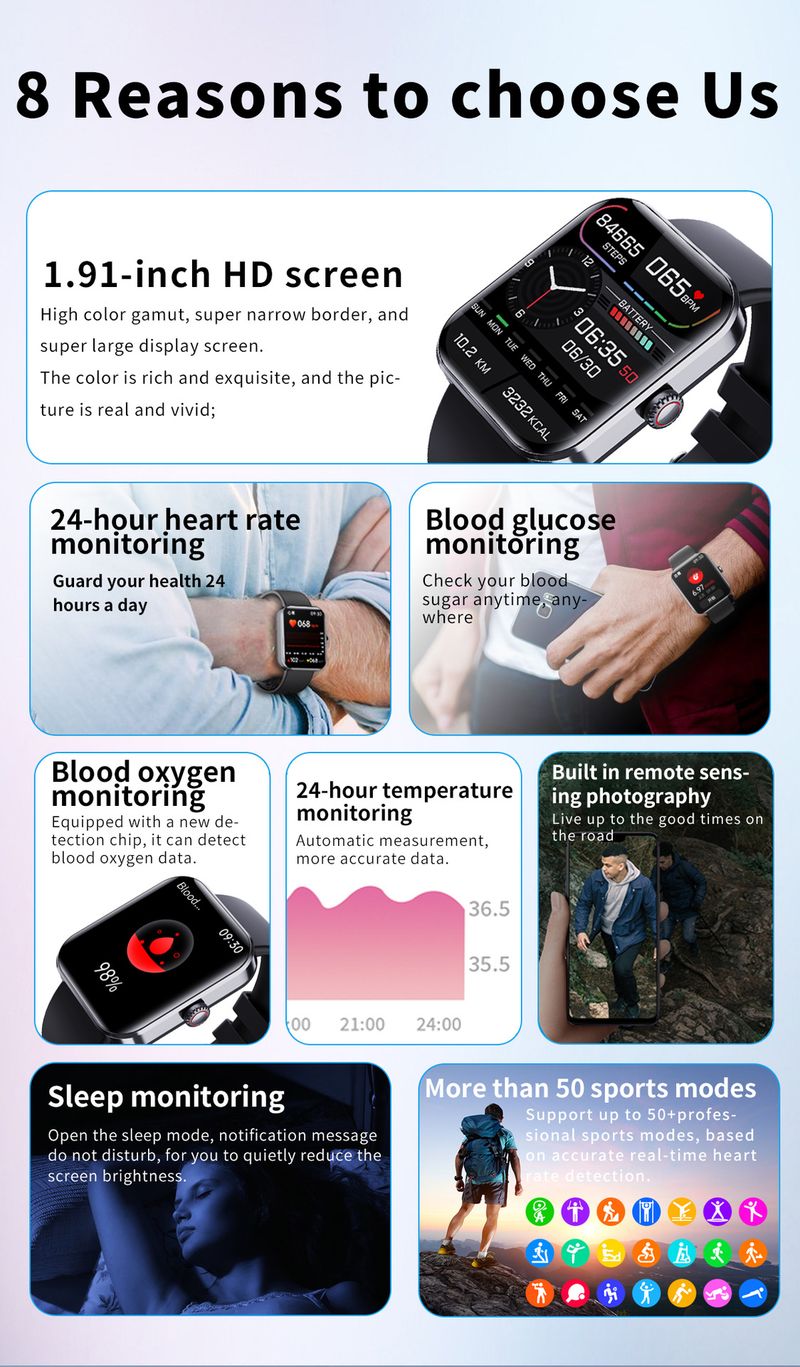 Smart Watch Fitness Herzfrequenz Blutsauerstoff Schlaf Schrittzähler_voghion.com