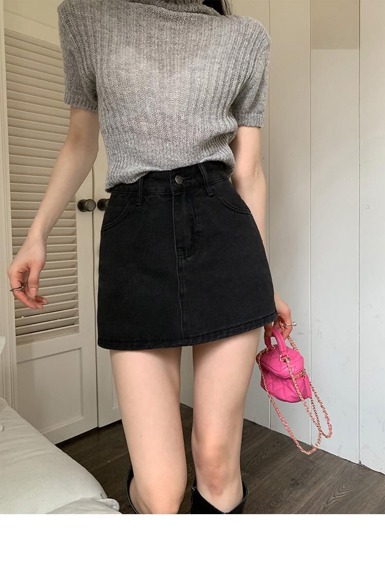 Gonna in denim da donna, modello primavera e autunno, nuova gonna nera a vita alta con linea a trapezio, abbinabile a tutti gli abiti_voghion.com