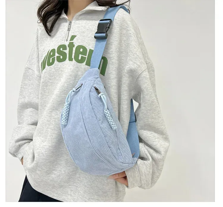 Marsupio da donna, grande capacità, in velluto a coste, stile street, borsa a tracolla, alla moda, cintura casual 250806_voghion.com