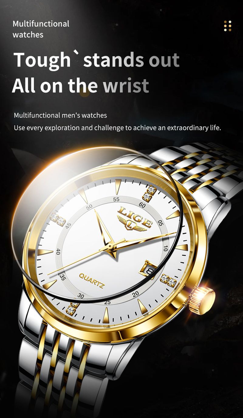 Men's Business Watch With Date Function, Water Resistant, Stainless Steel Band, Mineral Crystal Glass, Quartz Movement_voghion.com