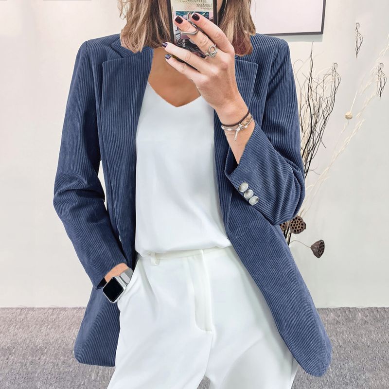 Giacca blazer professionale casual in velluto a coste elegante, vestibilità slim, tinta unita, autunno e inverno_voghion.com