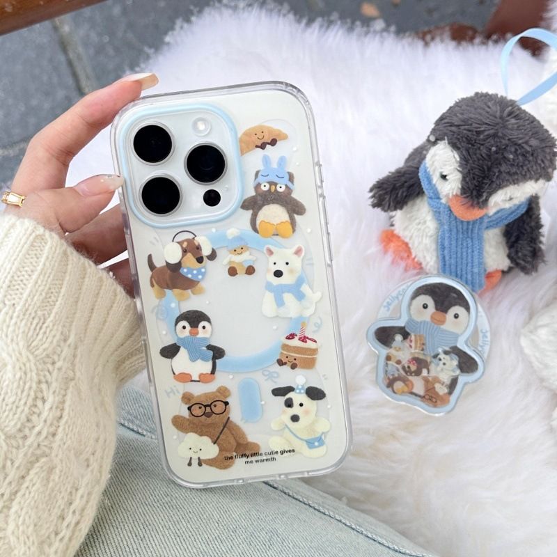 Support magnétique en forme de pingouin avec écharpe mignonne et musique oscillante, compatible avec iPhone 13, Promax, iPhone 15 et 14_voghion.com