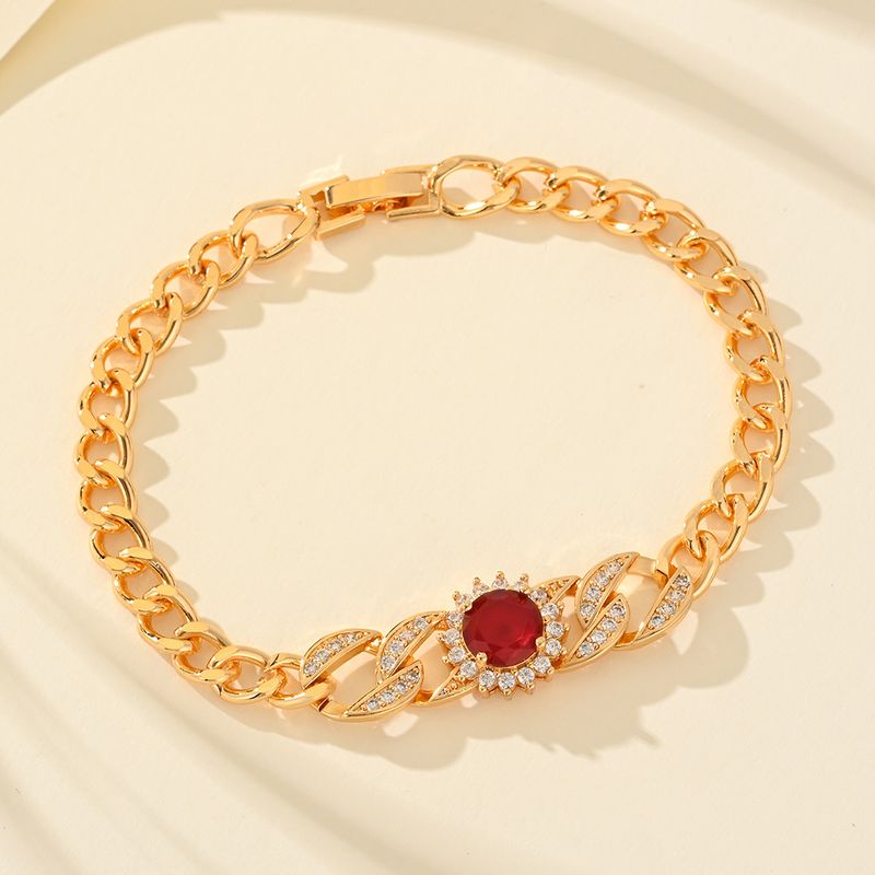Bracciale in rame placcato oro con zirconi per donna, gioielli alla moda con catena cubana, squisito braccialetto elegante_voghion.com