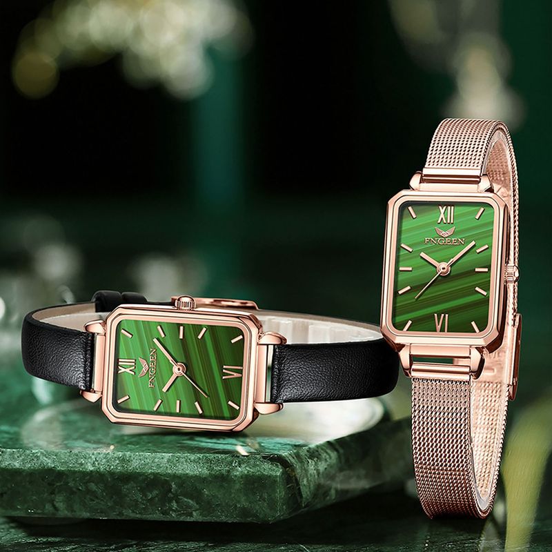 Relógio pequeno verde da moda para senhoras, conjunto de pulseira, relógio de quartzo à prova d'água, pulseira de aço, relógio feminino, conjunto de relógios_voghion.com