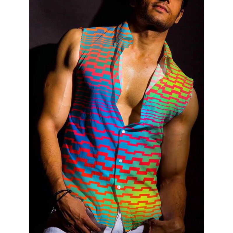 Herrkläder nya produkter Ärmlösa linnen för män och kvinnor Digitaltryckta Hawaiianska mångsidiga smala skjortor_voghion.com