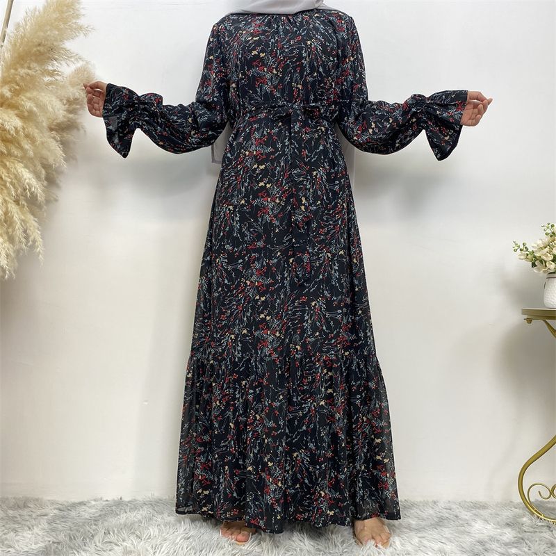 Çok Satan Çiçekli Burkini Müslüman Kadın Elbisesi Suudi Siyah Abayalar Arap Maksi Elbise Uzun Kollu Hindi Robe Fas Kaftanı 2XL_voghion.com