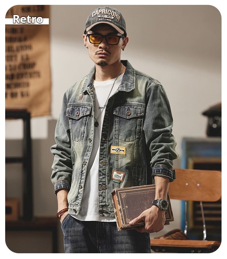 American washed strapazierfähiger Denim für Herren im Herbst Winter, neuer lockerer und lässiger Kragen vielseitiger Jackentrend_voghion.com