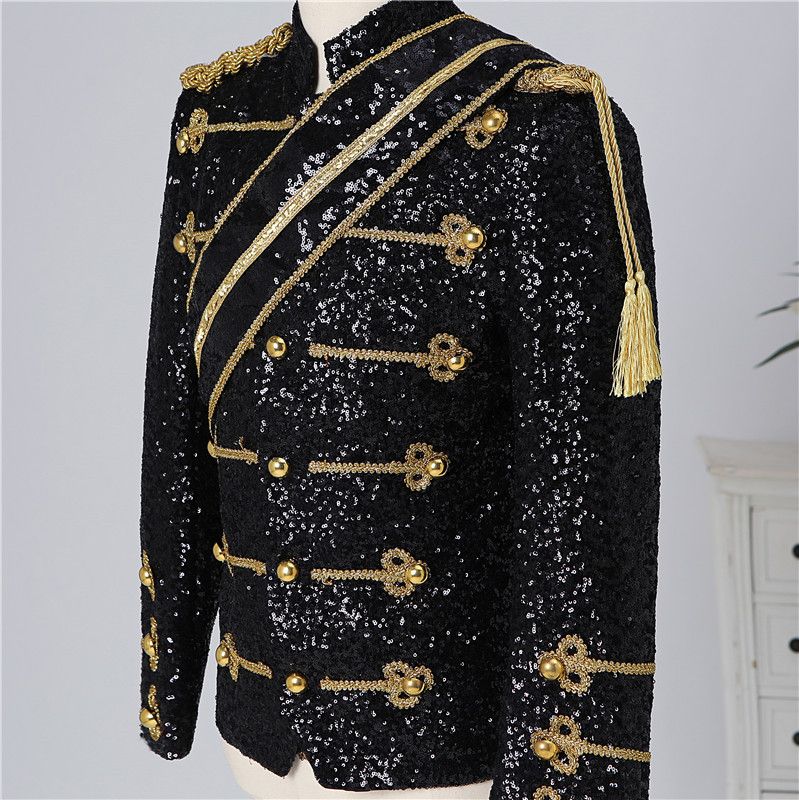 Îmbrăcăminte bărbătească cu paiete, costume de spectacol, banchet, invitat, cântăreț rock, îmbrăcăminte cu guler înalt_voghion.com