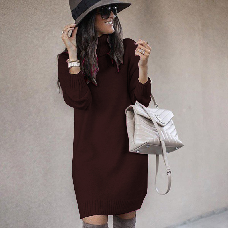 Pull à col roulé mi-long de couleur unie pour femme, haut à la mode_voghion.com