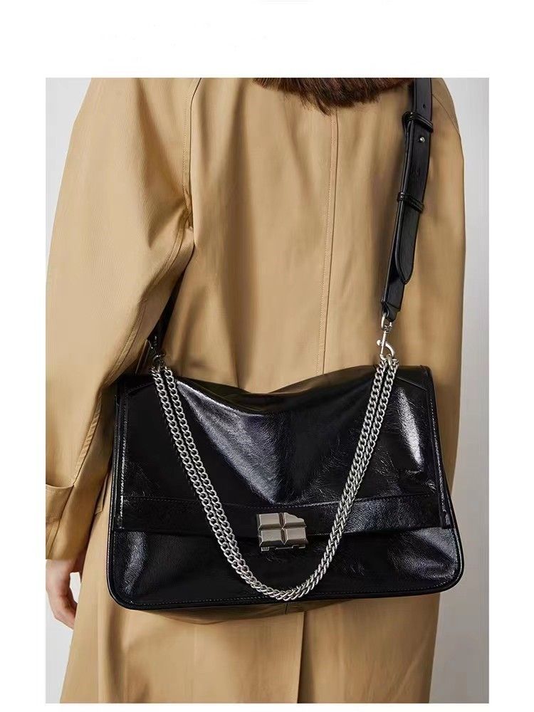 Borsa con superficie in prepuzio errante, borsa in morbida pelle di nicchia, monospalla, borsa da pendolarismo di grande capacità, industria pesante femminile_voghion.com