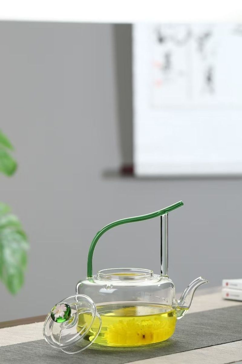 Rein handgefertigte, handbemalte, hitzebeständige Teekanne aus Glas im chinesischen Stil, temperaturbeständig von -20 °C bis 130 °C, Präzision_voghion.com