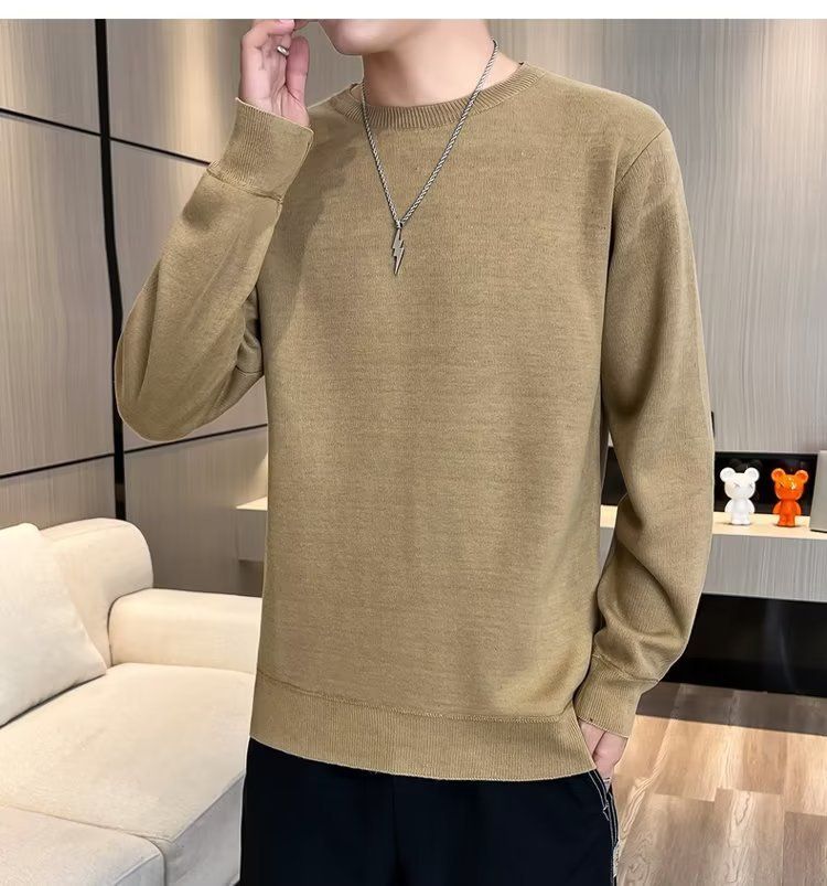 Abbigliamento maschile Maglione girocollo in velluto monopezzo autunnale e invernale da uomo, camicia con fondo foderato in pile spesso da uomo, 2024, nuovo top caldo tutto-fiammifero alla moda_voghion.com