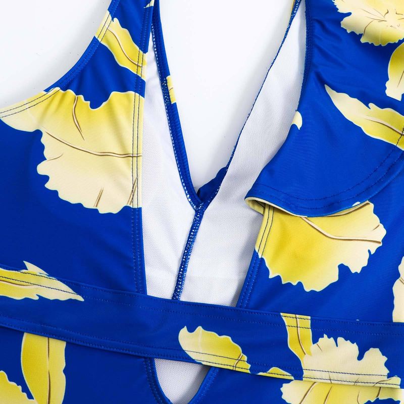 Nuovo costume da bagno intero a triangolo per donna con gonna lunga in chiffon snellente floreale da spiaggia_voghion.com