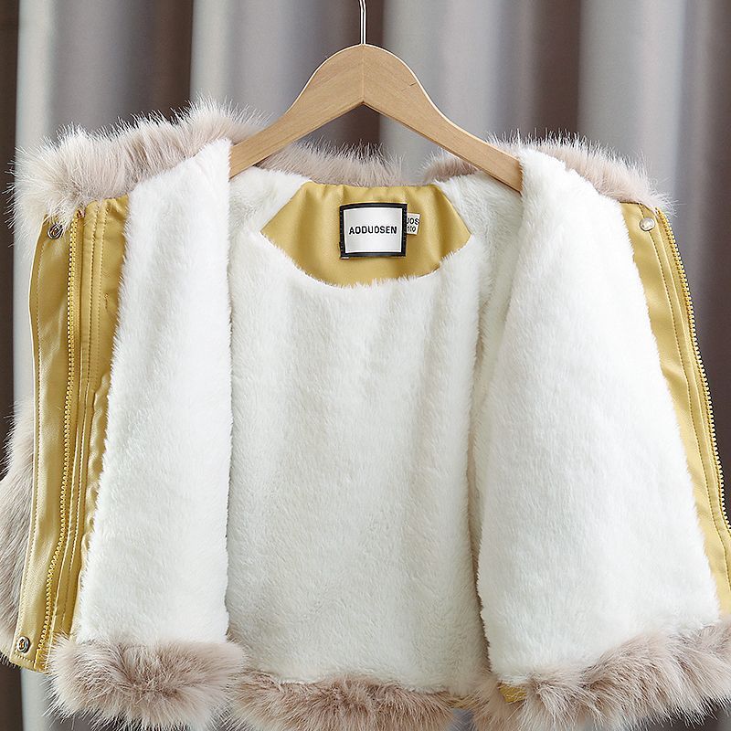 W269 Meisjes Herfst Winter Bont 2025 Nieuwe Fleece-gevoerde Verdikte Stijlvolle Kinderjas_voghion.com