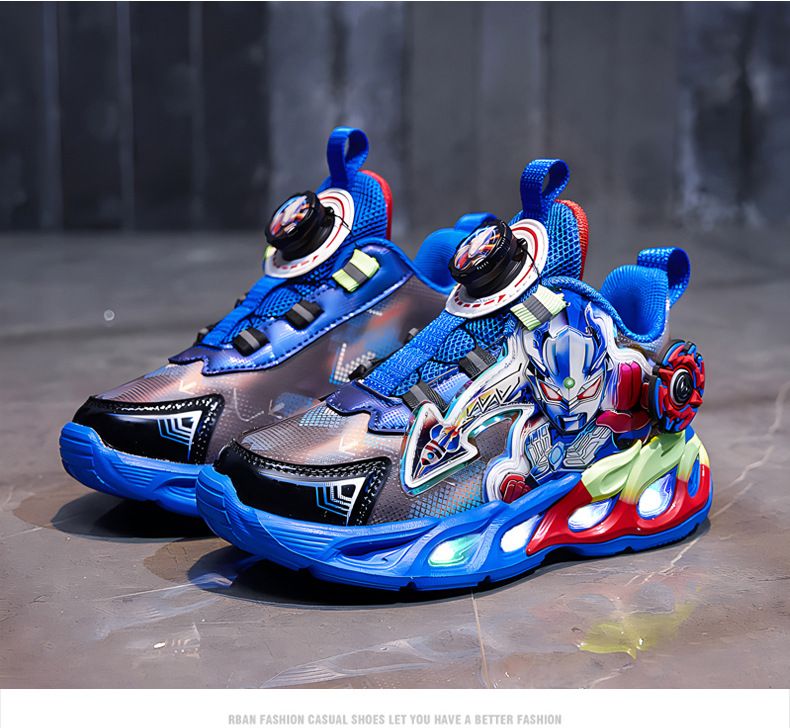 Children's New Leather Revoing Button Children's Sports Illuminated Casual Shoes, Running_voghion.com