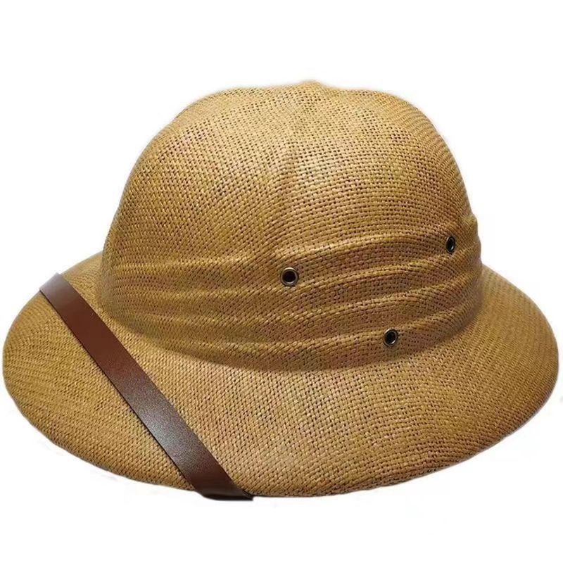 Vendita calda 100% paglia casco midollo sole estate uomini via guerra esercito cappello papà barca secchio cappelli safari giungla minatori berretto_voghion.com