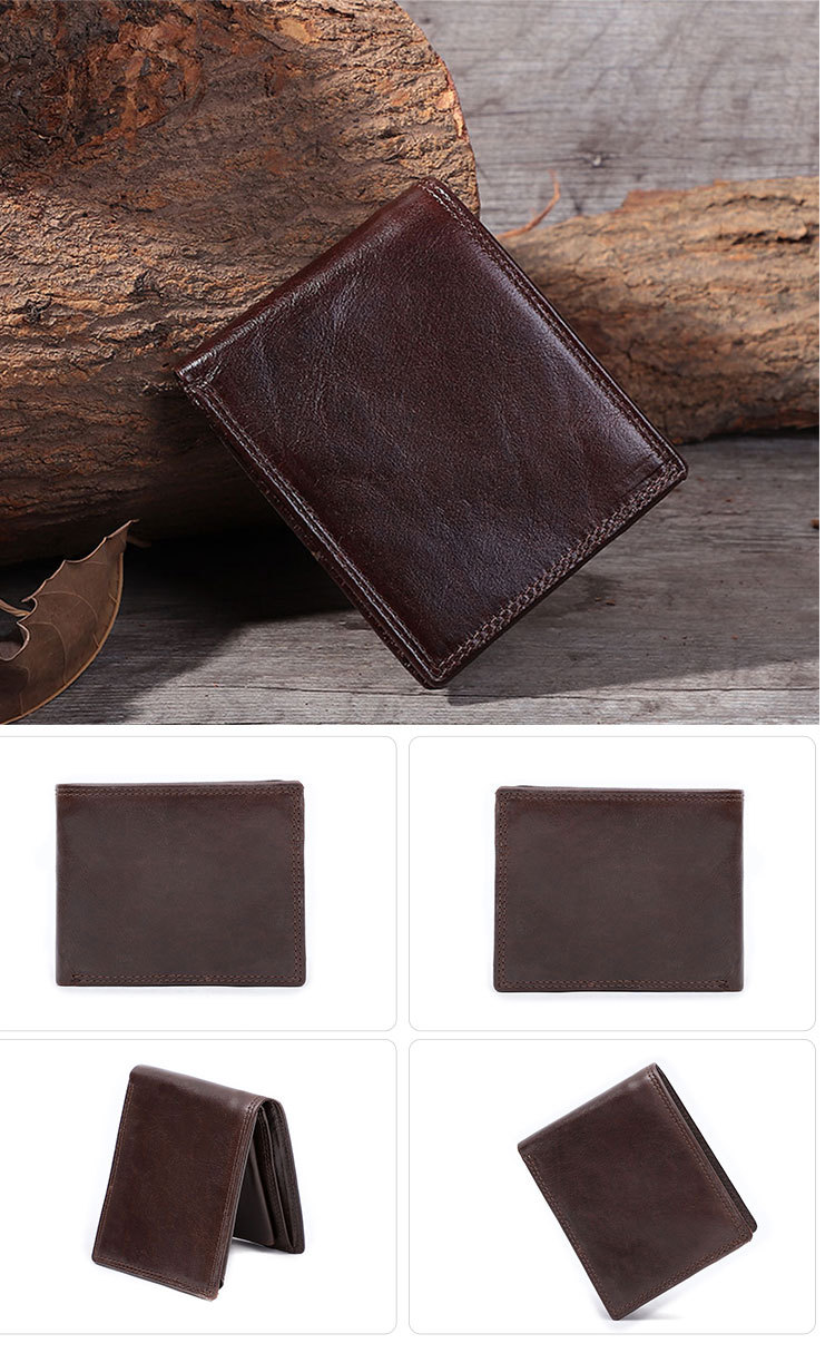 GENODERN Cow Leather Men Wallets with Coin Pocket Vintage Male Purse RFID Blocking Genuine Leather Men Wallet with Card_voghion.com