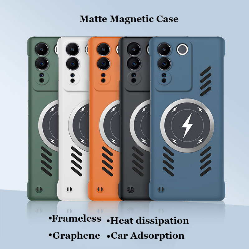 Frameless Grafene Dissipazione del Calore Cassa Del PC Magnetico Per vivo V27 V25 V23 Pro 5G Magsafing Wireless di Ricarica Borsette Copertura_voghion.com