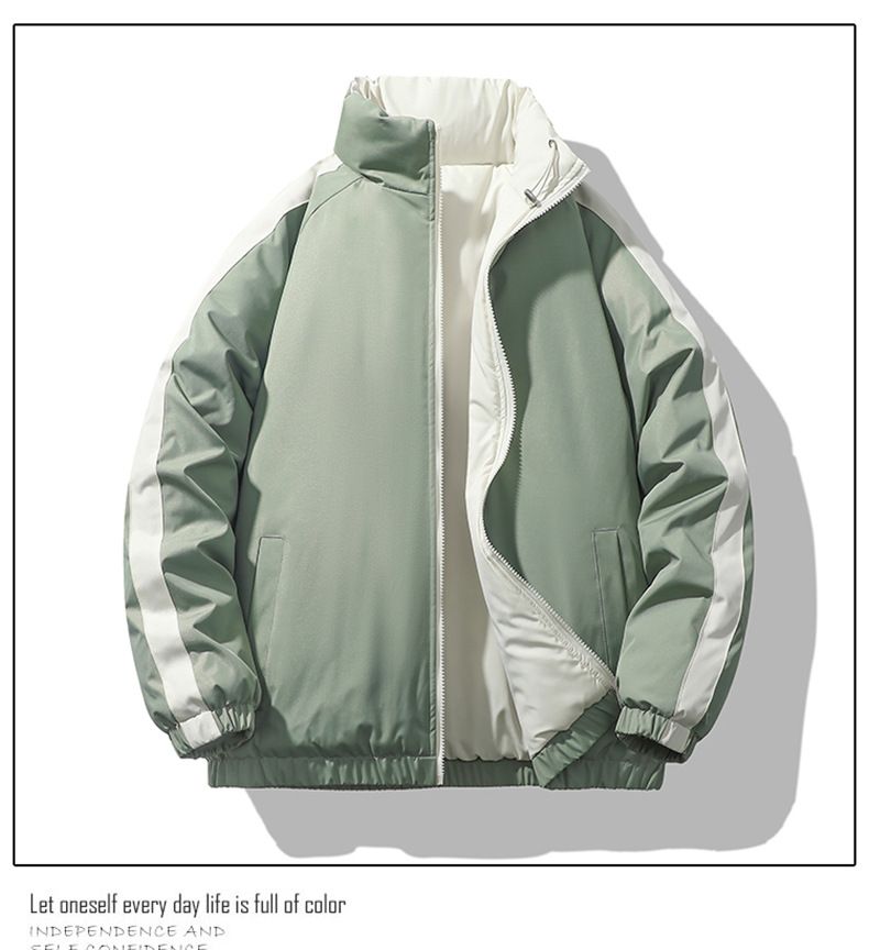 Men's Reversible Stand Collar Jacket – Winter Thickened Cotton Coat (Double-Sided, Loose Fit, Black/Grey/Coffee/Pea Green)_voghion.com