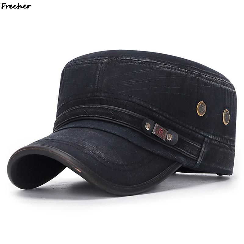 Fashion Vintage Jeans Military Cap Men Flat Top Cadet Army Caps Hunting Combat Tactical Visors Hat Comfortable Breathable Denim_voghion.com