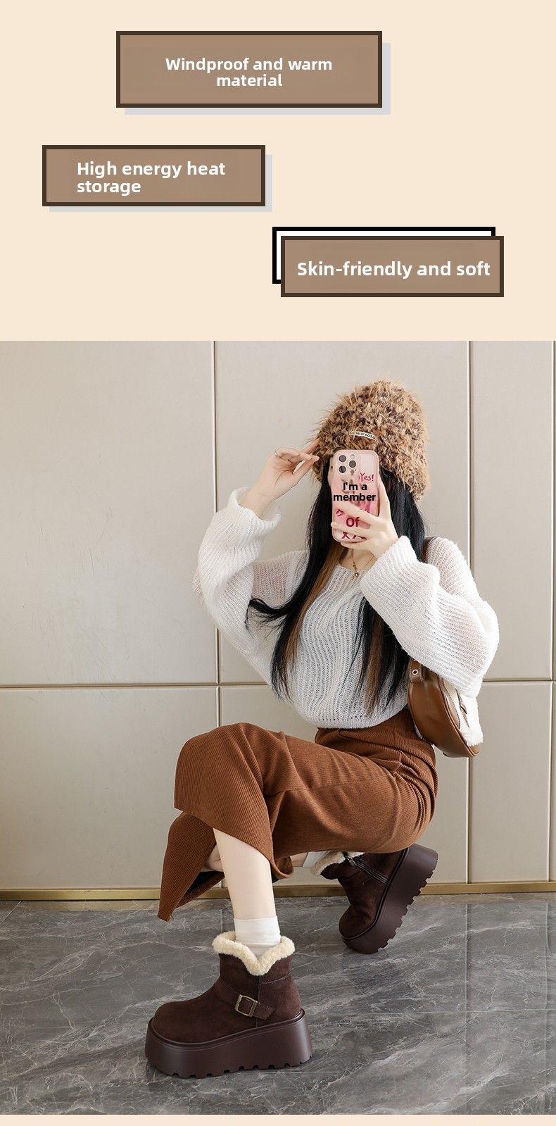 Winter Fleece-Lined Chinese Snow Boots Thick Sole Height-Increasing Small Size Cotton Shoes 34-40_voghion.com