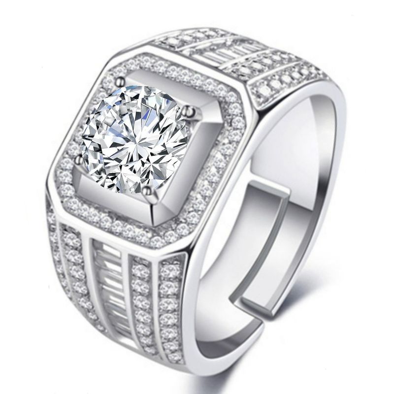 Anello di fidanzamento alla moda da uomo europeo e americano con diamanti a taglio baguette aperto di lusso da 2 carati intarsiati in zirconia_voghion.com