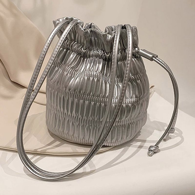 PU Leather Messengers Women Sweet Sling Purse Lightweight Drawstring Small Shoulder Pleated Satchel Trendy Soft Hobo_voghion.com