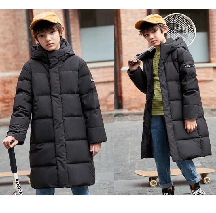 Doudoune pour adolescents et garçons, veste d'hiver tendance en duvet de canard blanc épais mi-longue pour hommes, veste rembourrée en coton pour garçons au-dessus du genou_voghion.com