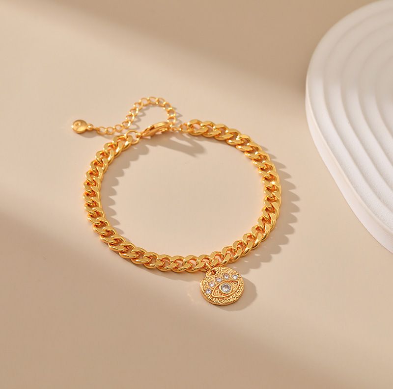 round brand micro inlaid zircon eye pattern neutral thick chain heavy industry bracelet personality trend hand jewelry plated_voghion.com