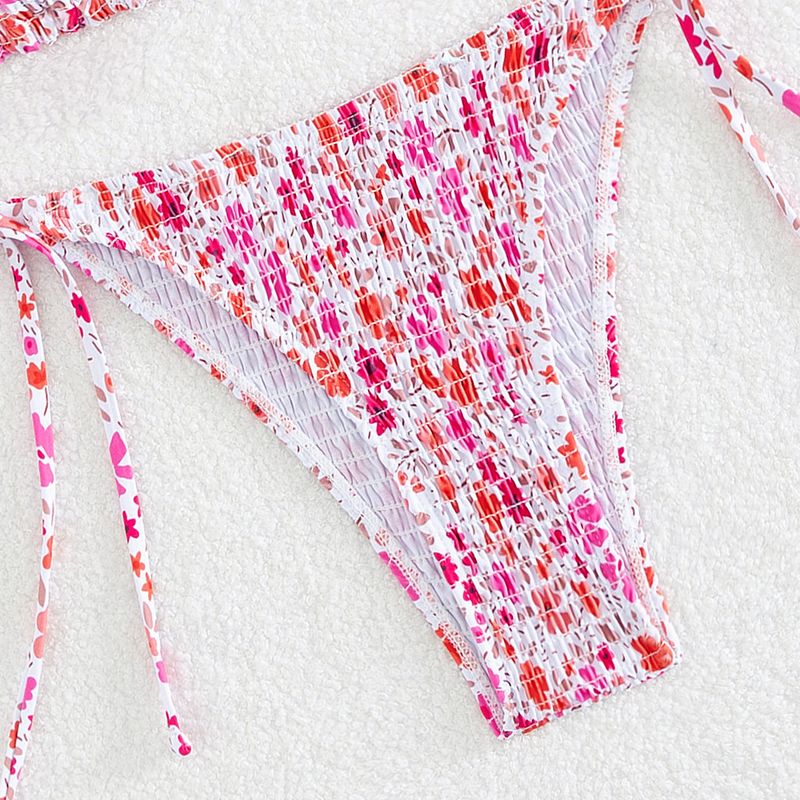 Abbigliamento da donna, costume da bagno bikini multicolore sexy con scollo a V, scollo a V, borsa a tracolla e triangolo plissettato_voghion.com
