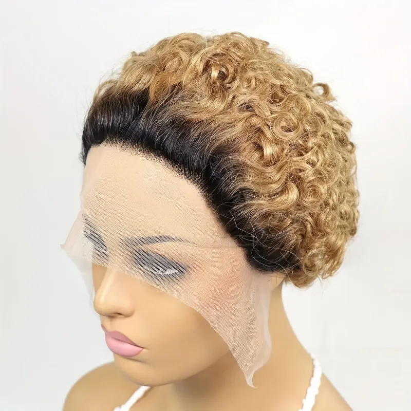 Parrucca corta Pixie Cut riccia e ondulata in pizzo frontale per capelli umani da donna_voghion.com