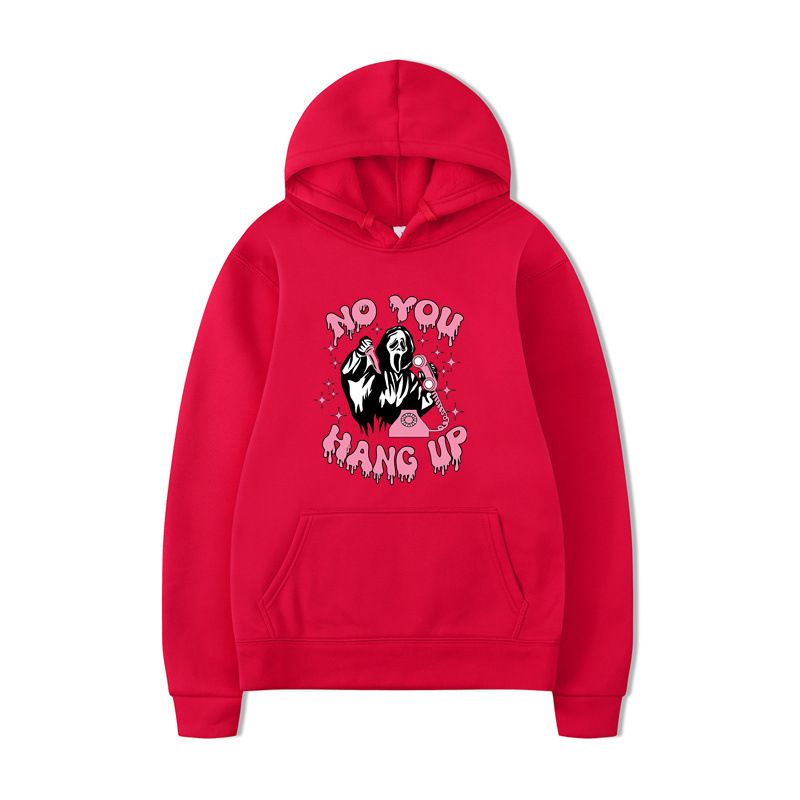 Felpa con cappuccio casual larga con stampa a cuore "No You Hang Up" per Halloween_voghion.com