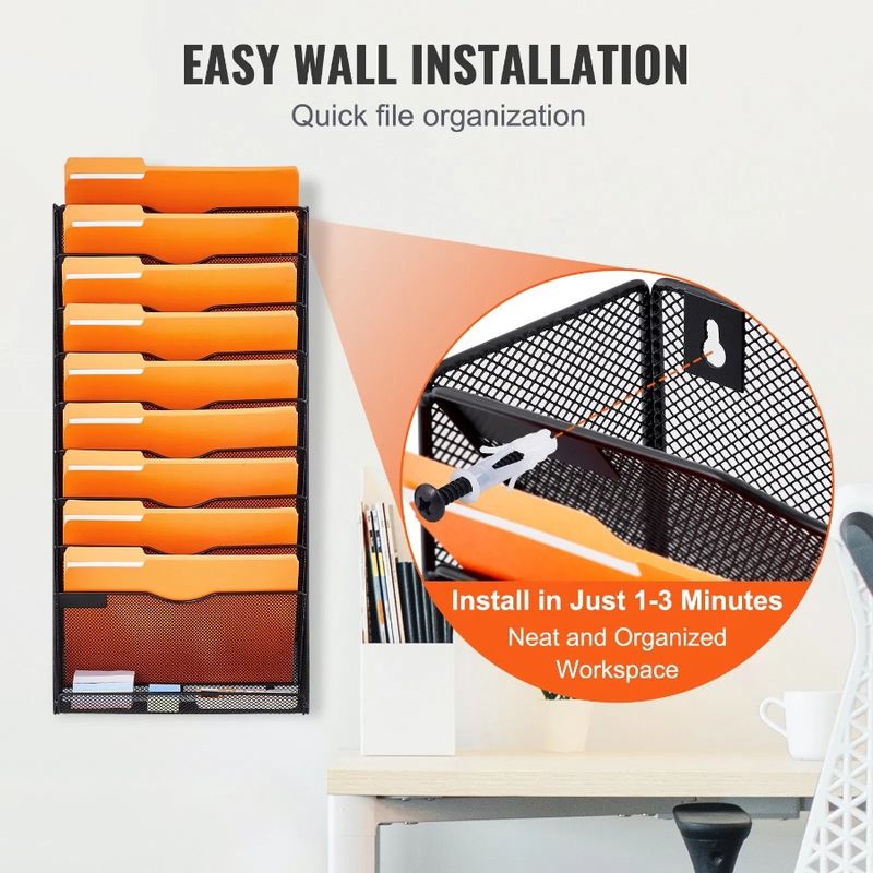 Files Magazine Wall Hanging Organizer Paper Mounted Document Folder Storage File 10-Tier Metal Wall Wall Holder Vertical Mail_voghion.com