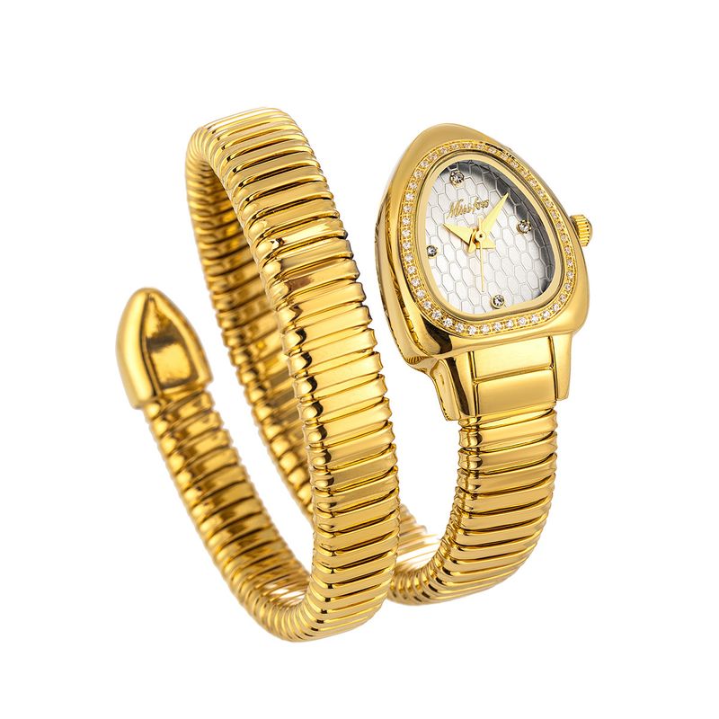 MISSFOX New Fashion Elegant High-end Snake Head Inlaid Gold Snake-shaped Winding Women's Watch_voghion.com